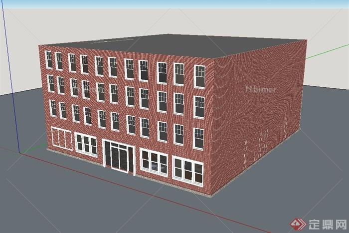 现代风格多层砖砌办公楼建筑设计su模型[原创]