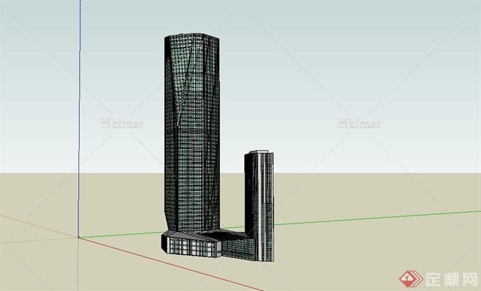 某现代风格高层商务办公大厦建筑设计SU模型[原创