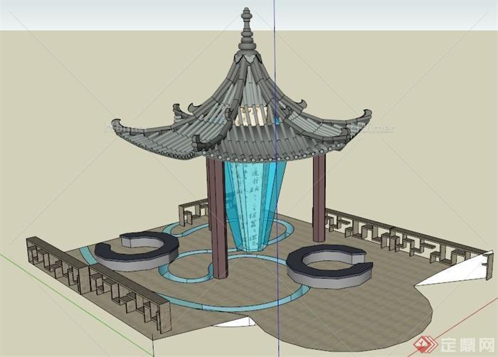 古典中式流水亭六角亭设计su模型