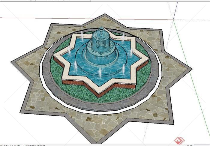 某园林景观节点圆形喷泉设计SU模型