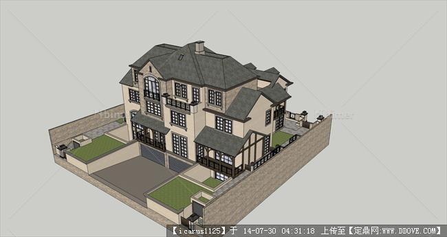 欧式别墅建筑含院落su模型