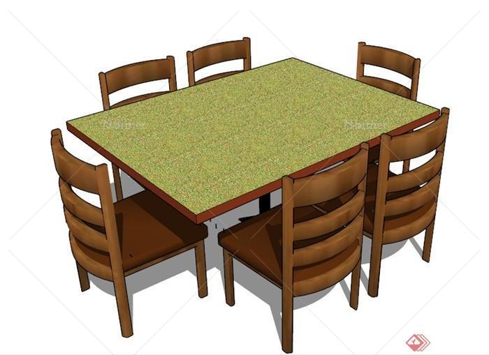 现代风格6人座餐桌椅su模型