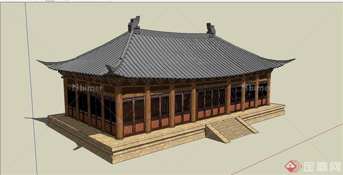 某古典中式风格展览馆建筑设计SU模型[原创]
