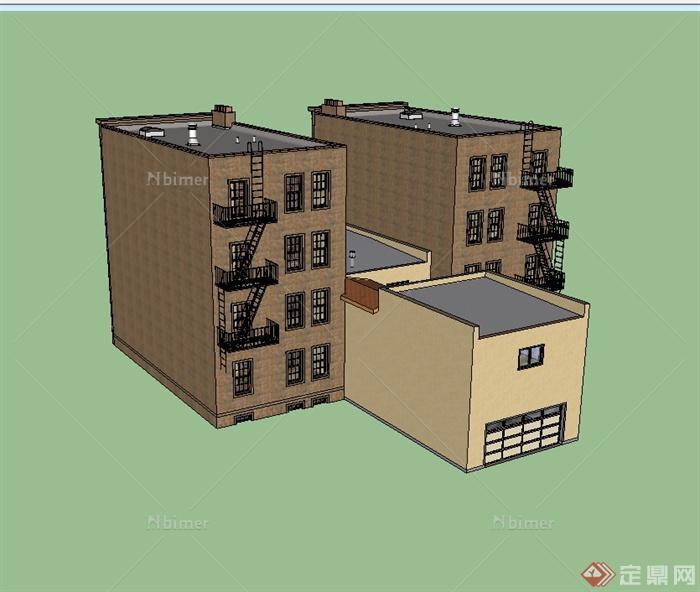 某欧式多层公寓建筑楼设计su模型[原创]