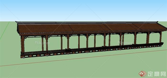 古典中式园林景观长廊架设计SU模型