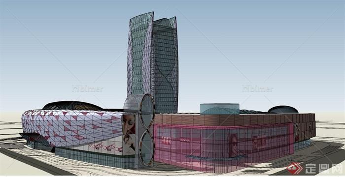 现代风格眼镜城商业中心建筑设计su模型（含效果
