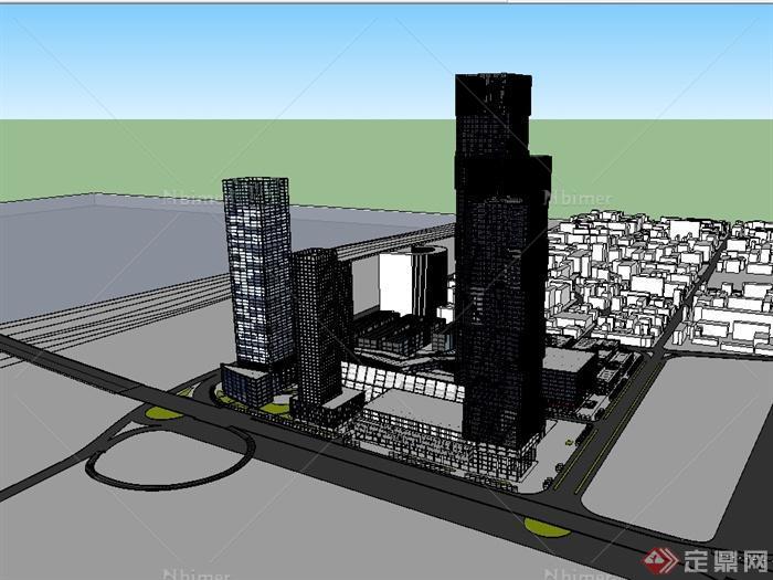 某现代风格中心区城市商业办公设计设计su模型[原