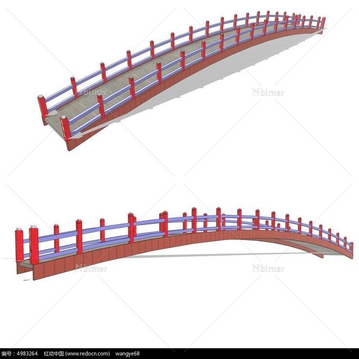 红色长形拱桥SU模型