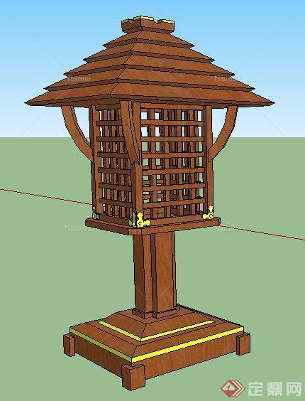 中式风格庭院灯龛、盆景su模型