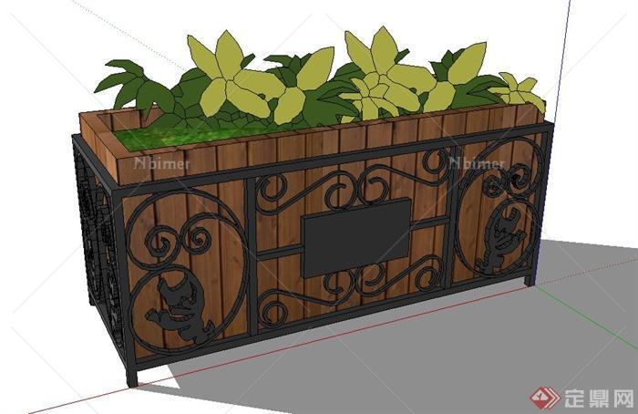 园林景观节点铁艺长方形花箱设计SU模型