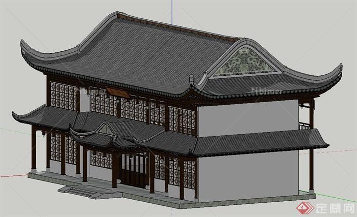 古典中式风格两层文化建筑设计SU模型