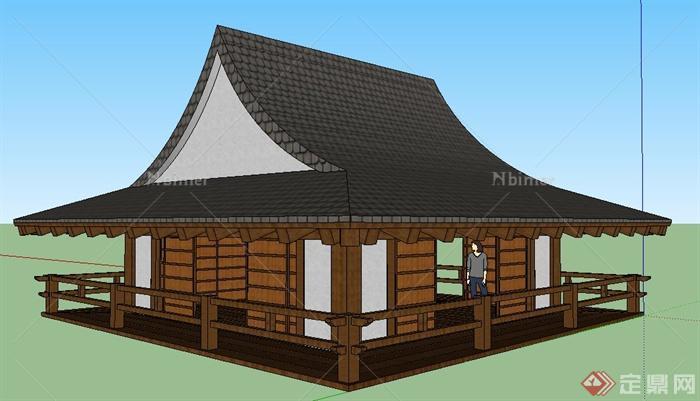 日式古建凉亭su模型