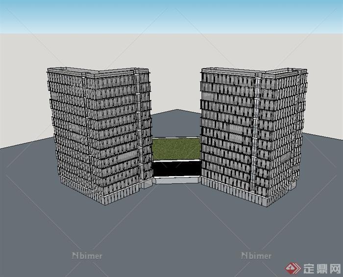 现代风格小高层简单的办公建筑楼设计su模型[原创