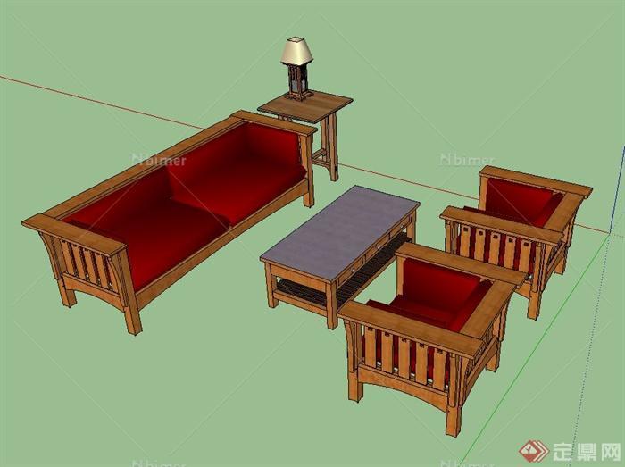 一套中式庭院桌椅组合设计SU模型