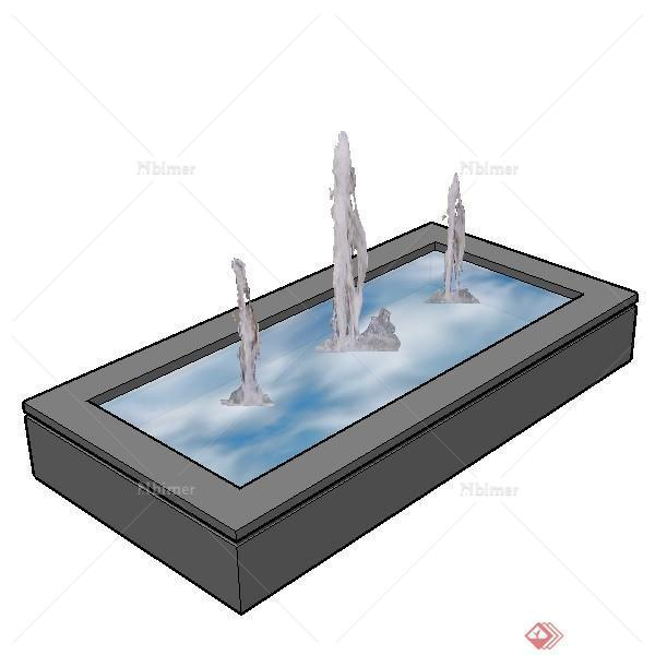 某方形池喷泉水池水景设计SU模型素材
