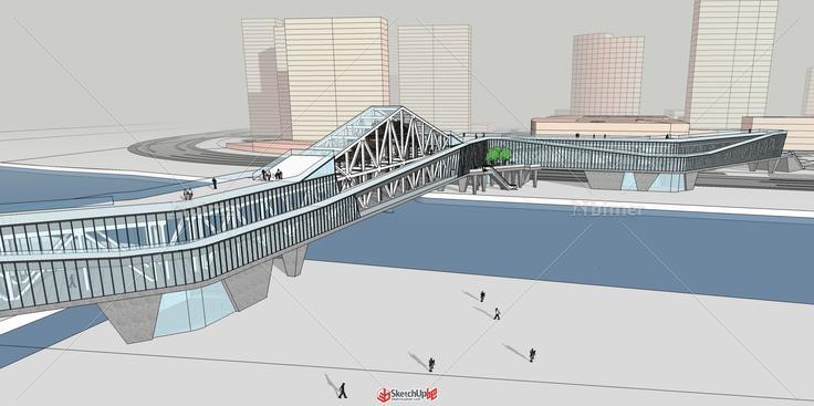 酷炫现代廊桥公共建筑模型
