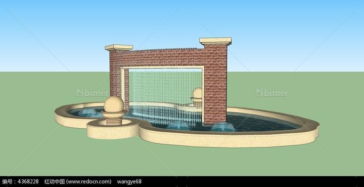 欧式景墙落水水景SU模型