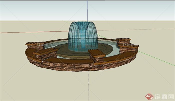 西班牙喷泉水池设计su模型