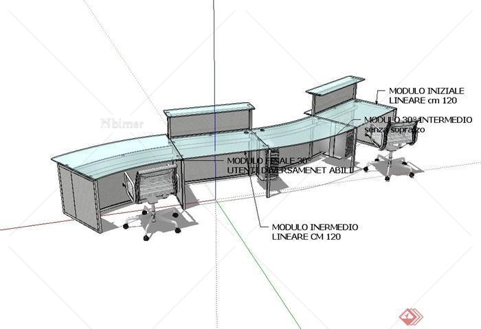 某现代室内办公室桌椅设计su模型[原创]