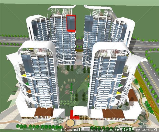 现代活力住宅小区建筑方案SU精致设计模型