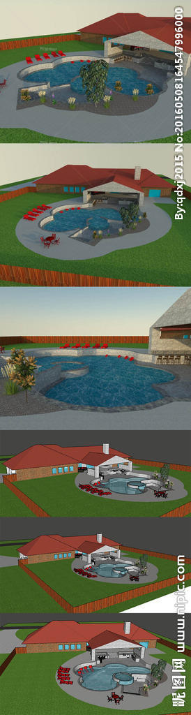 小型休闲游泳池SU模型图片