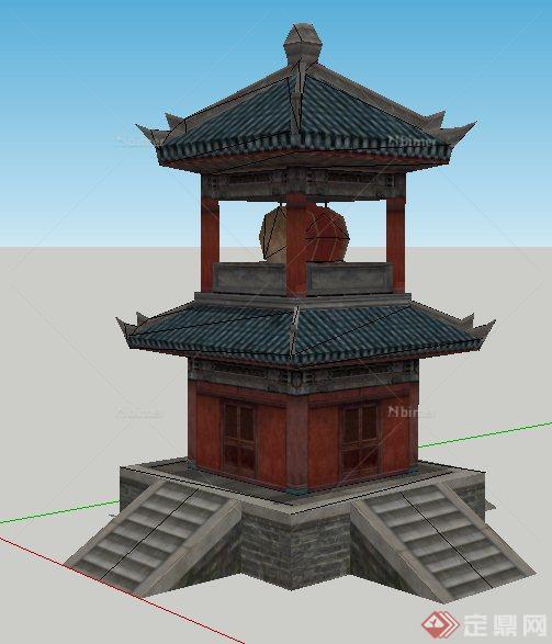 中式风格鼓楼塔楼设计su模型