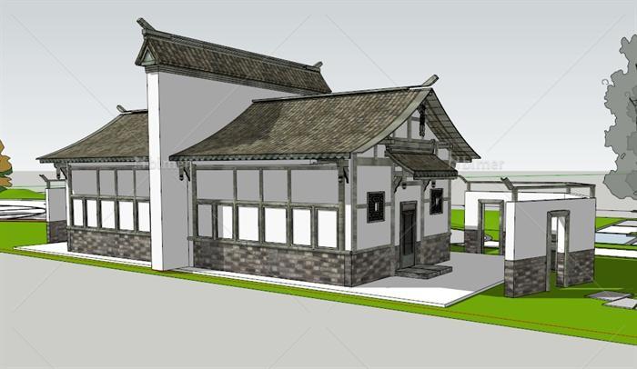 现代中式风格多层旅游区古建筑设计su模型[原创]