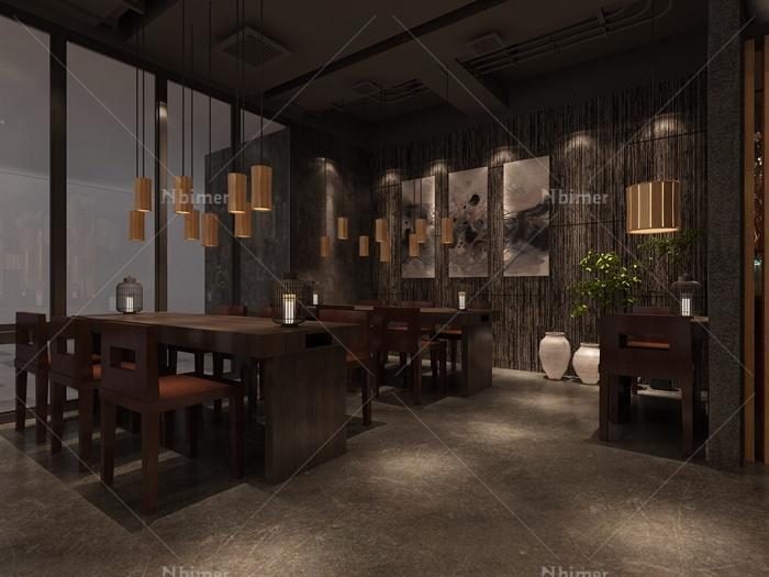 中式风格米线店餐厅室内设计3dmax模型（带效果图
