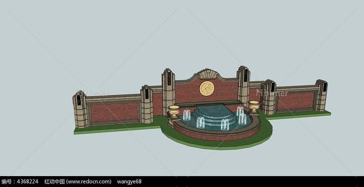欧式喷泉小品景墙SU模型