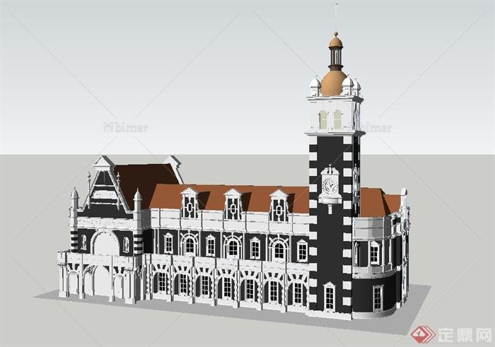 某欧式两层宗教礼堂建筑设计SU模型
