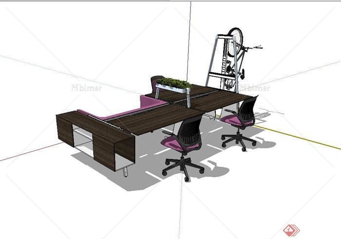 现代简约风格办公室桌椅家具设计SU模型[原创]