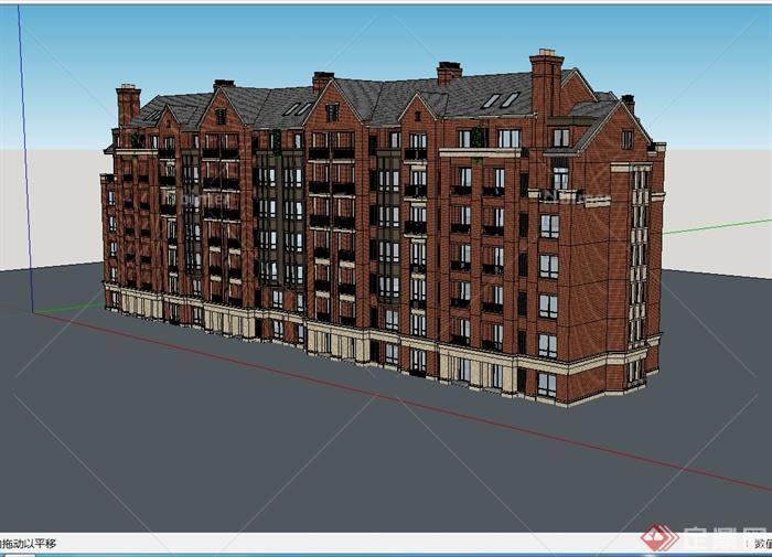 某英式风格详细小区居住建筑楼设计su模型[原创]