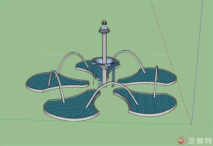 现代喷泉水池设计su模型