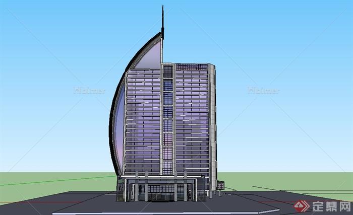 某现代风格简洁高层商务酒店建筑设计SU模型[原创