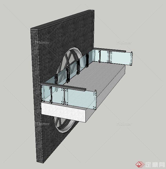 现代中式青砖镂空景墙设计SU模型