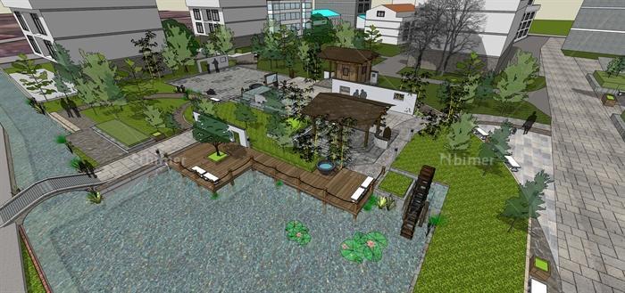 新中式住宅景观设计SU模型