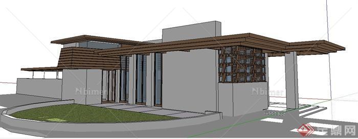 现代简约单层别墅住宅建筑设计su模型