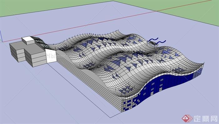 某现代风格水上运动中心建筑设计su模型[原创]