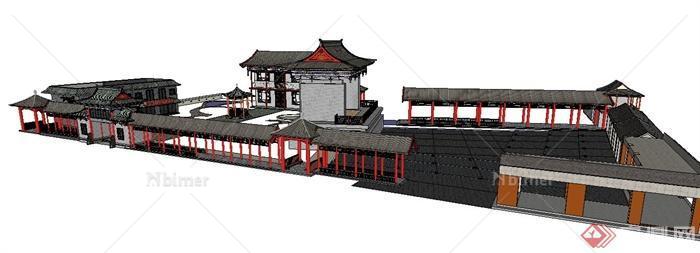 古典中式茶楼茶馆建筑设计su模型[原创]