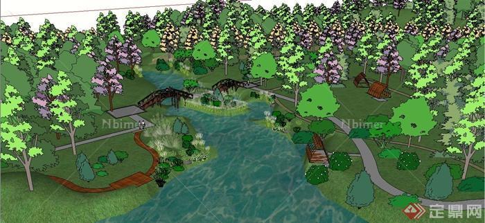 某现代中式风格精致湿地公园景观规划设计SU模型