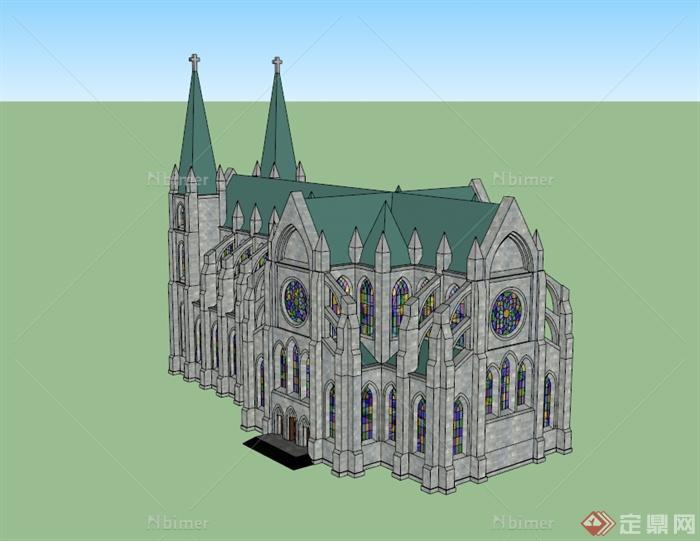 某欧式风格独特详细教堂设计su模型[原创]