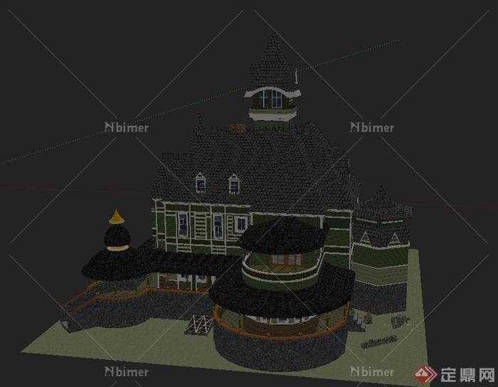 迪斯尼城堡风格别墅建筑设计SketchUp模型[原创]