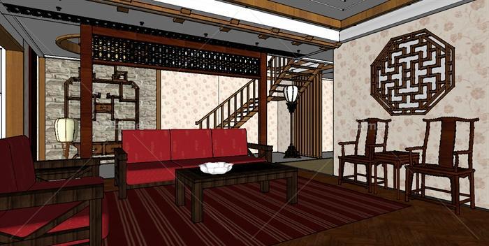 中式风格复式住宅室内设计su模型[原创]