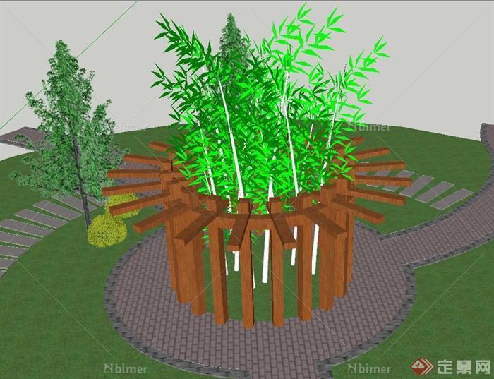 园林景观木质圆形廊架设计SU模型