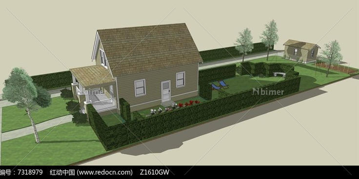 欧式房子和院子小木屋SU模型