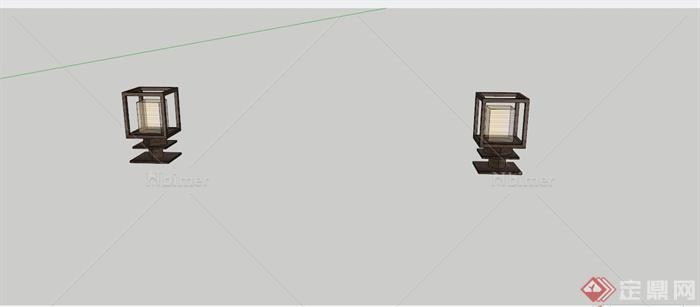 某现代中式木质地灯庭院灯SU模型