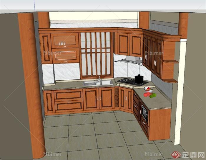 木制厨房橱柜设计SU模型