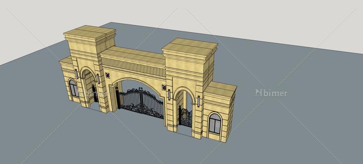 新古典风格小区大门(74594)su模型下载