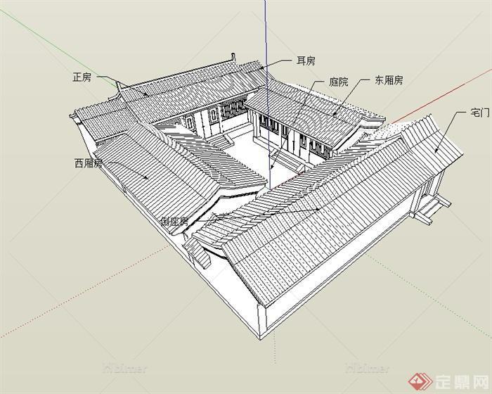 某古典中式风格详细精致四合院住宅楼设计su模型