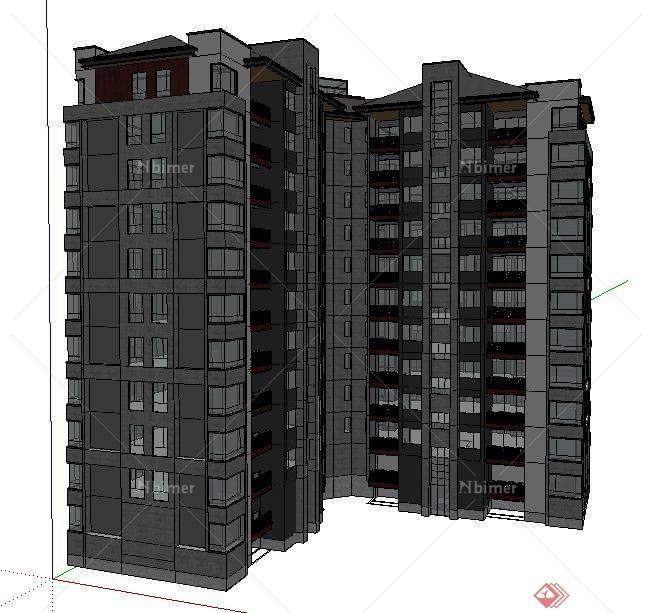 现代中式拼接公寓住宅楼建筑设计su模型